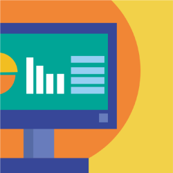 Graphic of a computer screen showing pie and bar graphs.