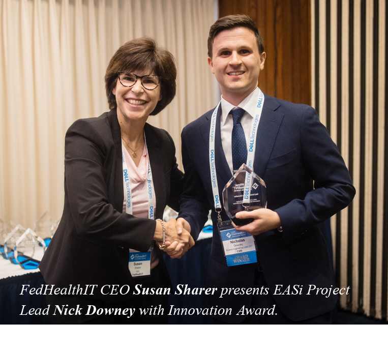 FedHealth IT CEO Susan Sharer presents EASi Project Lead Nick Downey with Innovation Award