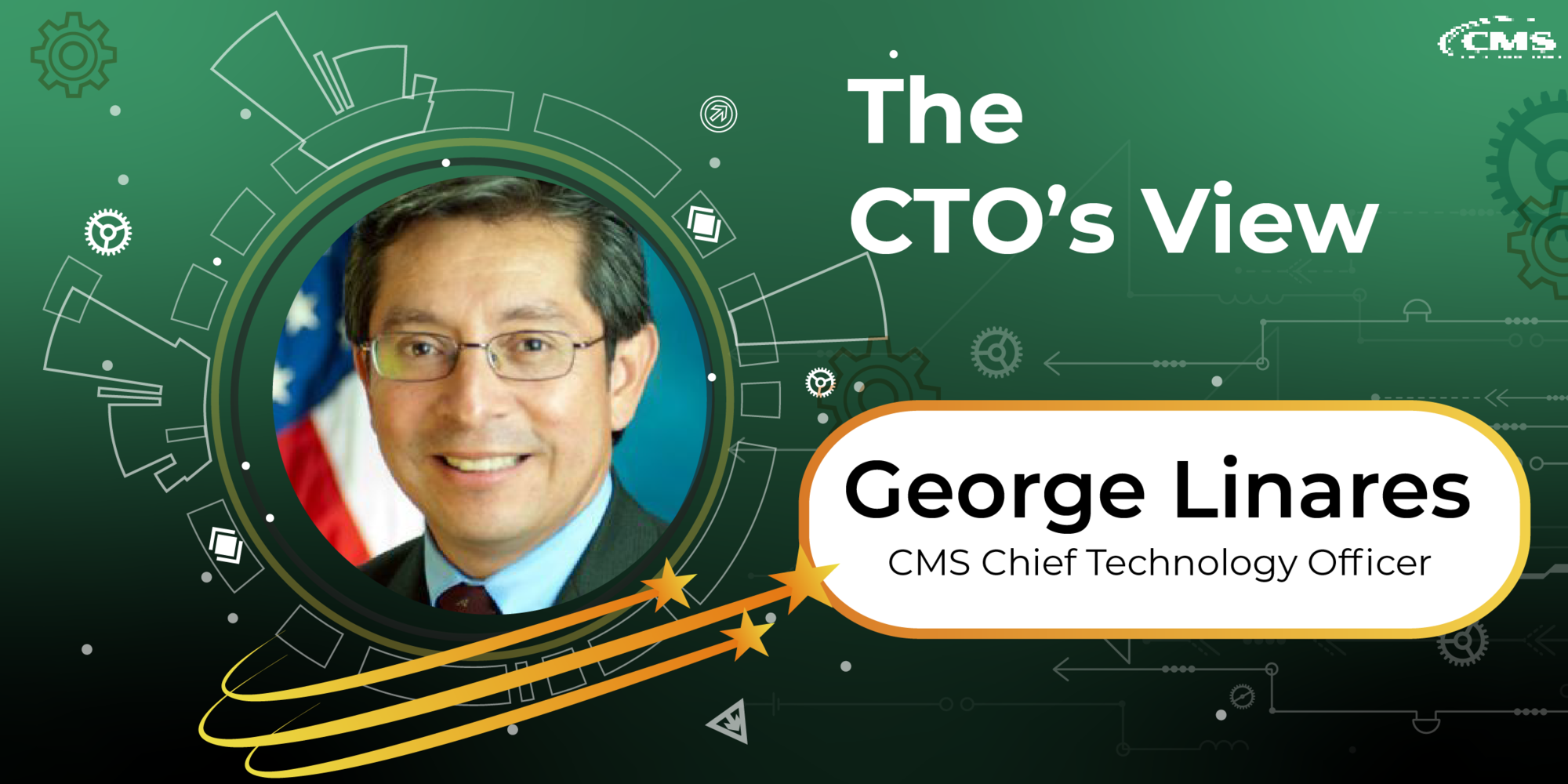 A picture of CTO George Linares with shooting stars and the title, "The CTO's View"