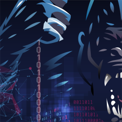 Graphic of gorilla tearing through primary code.