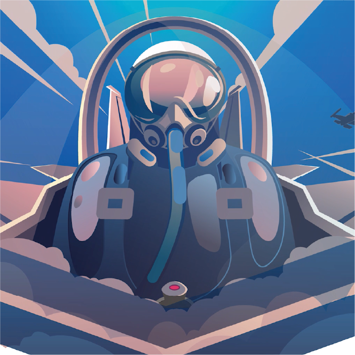 Graphic of a pilot in a fighter jet.