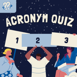 Acronyms Quiz Answers with Trophy on Blue Star Background