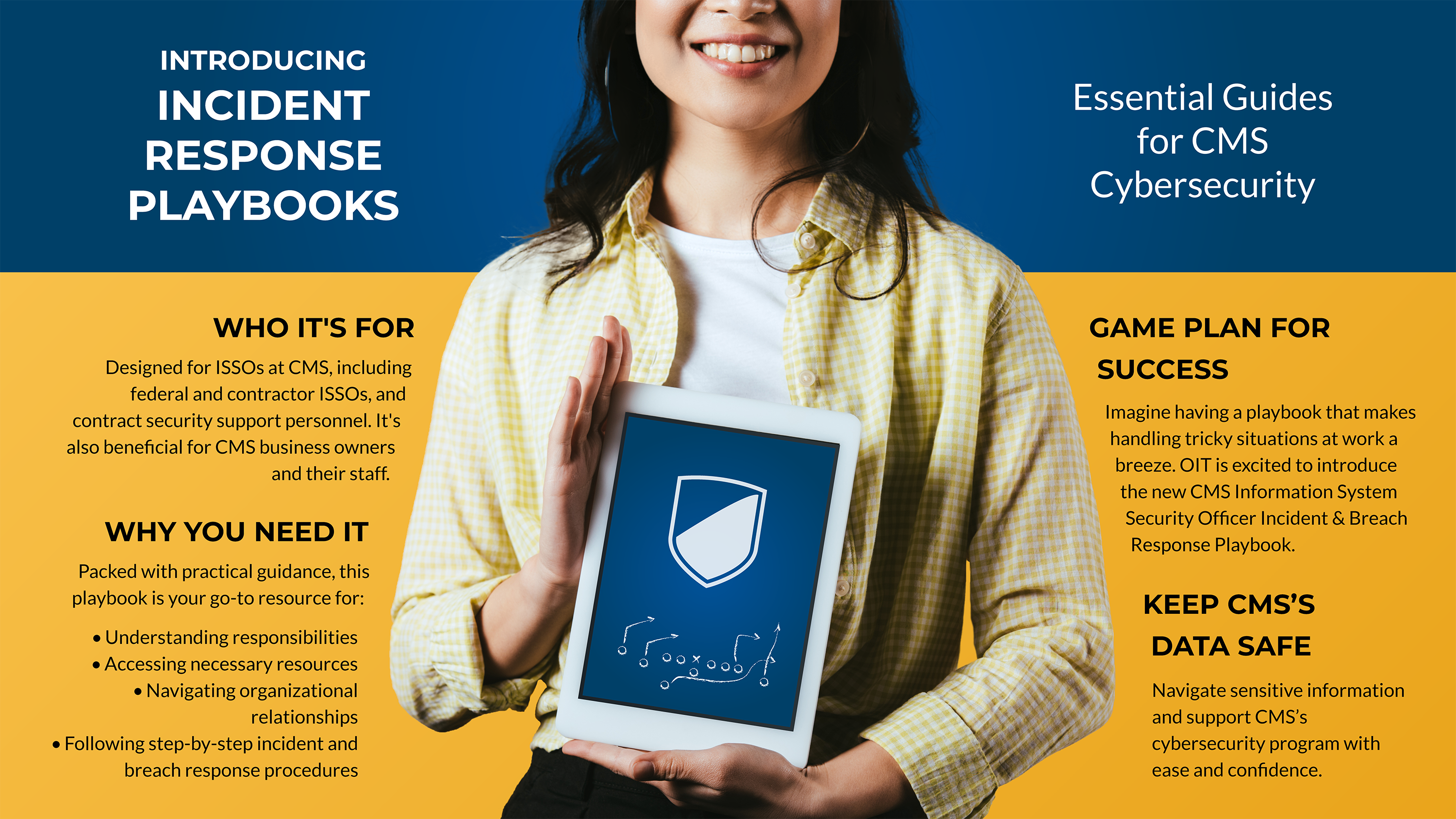 Introducing the Incident Response Playbooks: Who they're for designed for security-focused individuals at CMS, including federal employees and contractors, and contract security support personnel. Incident Response Playbooks are also beneficial for CMS business owners and their staff. 
