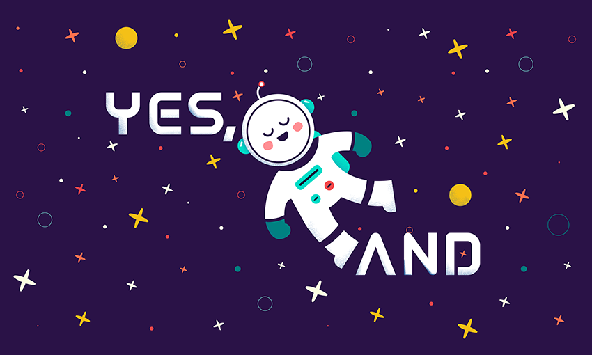 Yes, and text with Astronaut floating in a space background