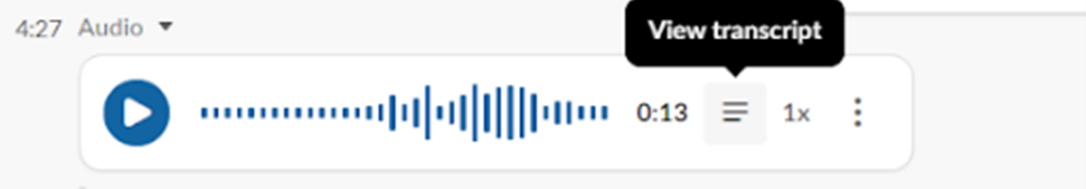 Audio recording file showing the three-bar icon with the view transcript tooltip above it. 