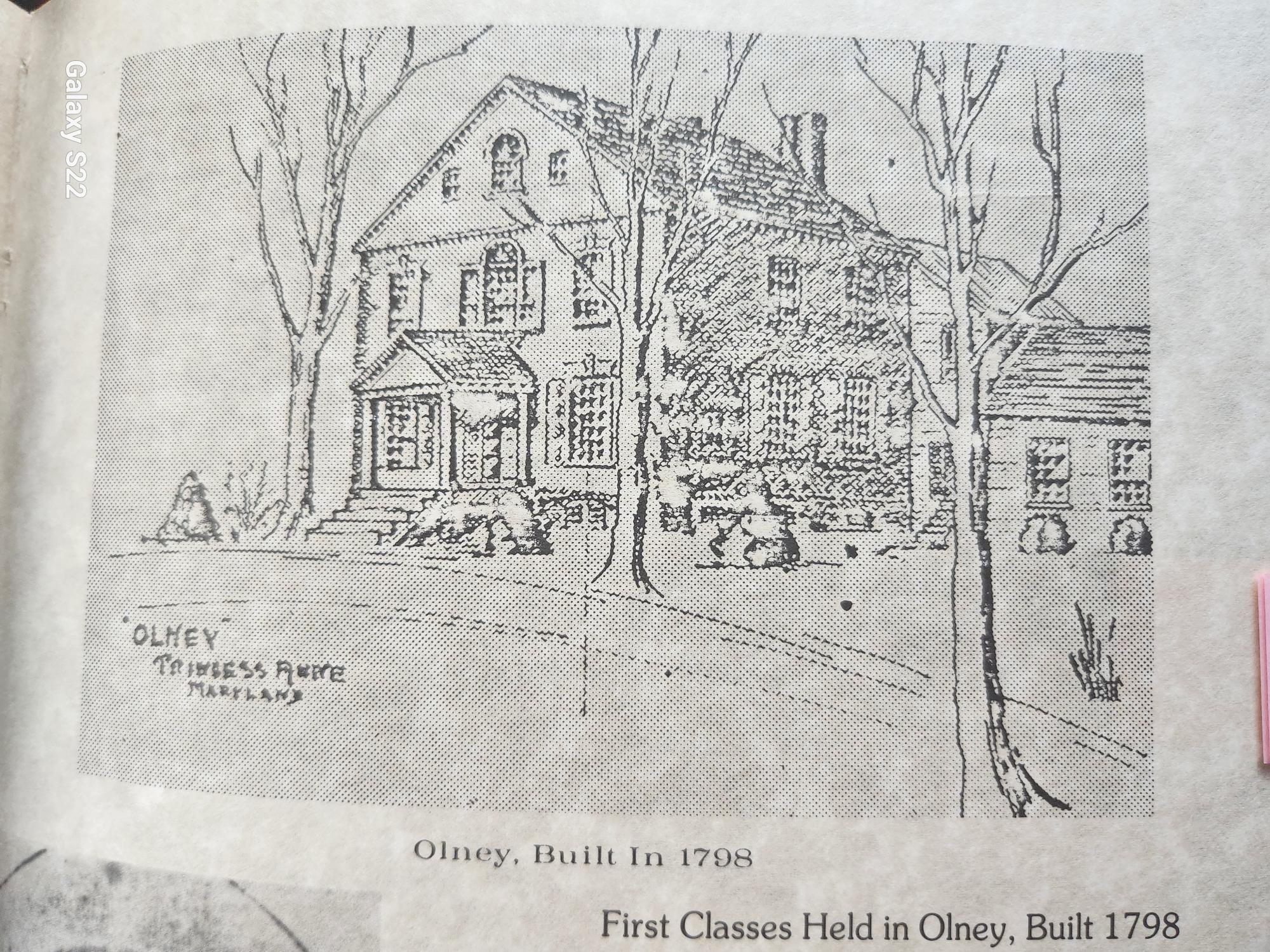 Line drawing of the first Olney school, later to become University of Maryland - Eastern Shore